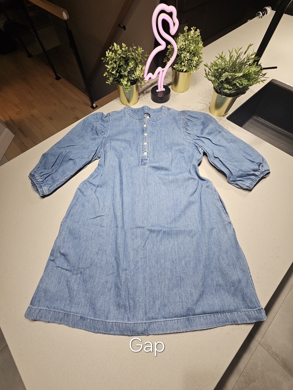 GAP Robe Midi En Denim Véritable Bleue Claire - Picture 2 of 7